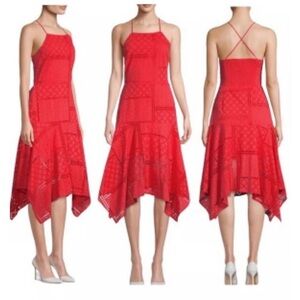 Parker Red Strappy Lace Pattern Asymmetrical Hem Size 4